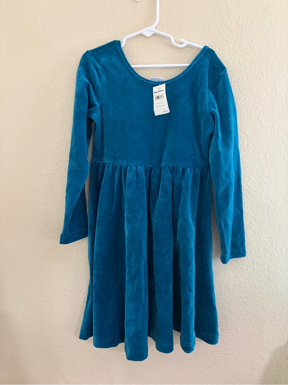 Hanna Andersson Teal Velvet Long-Sleeve Twirl Dress
